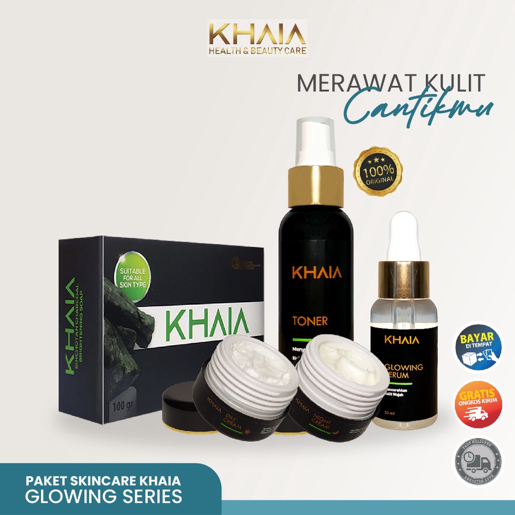 Khaia Skincare Plan B Paket Glowing Series Day And Night Cream  Toner Serum Dan Sabun Cuci Muka Pera