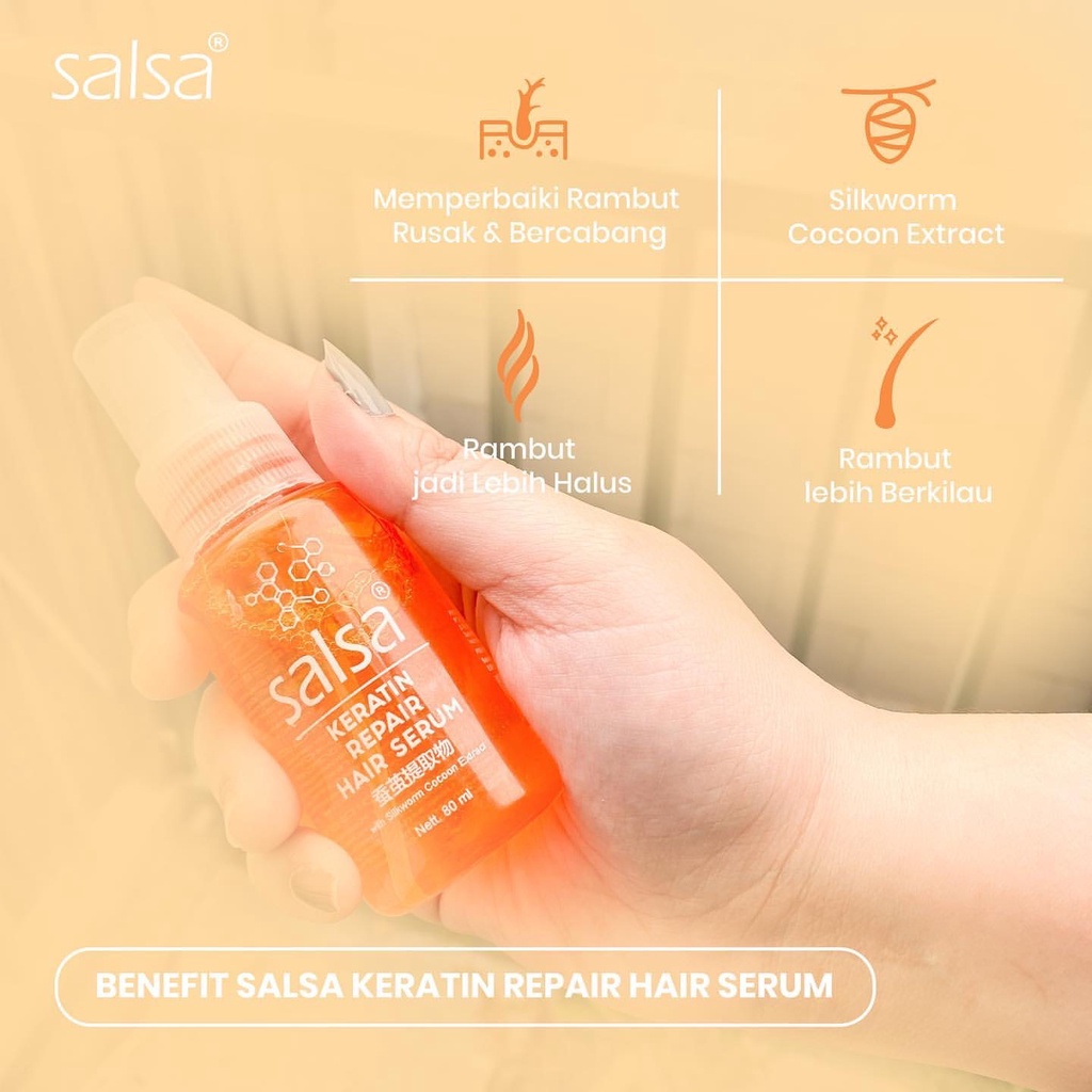 SALSA Hair Serum Indonesia / Perawatan Rambut Kusut Kering Rontok Kusam Bau / Keratin Repair Growth Rose Treatment Spray 80ml / Skincare Hair Care Shampoo Conditioner Creambath Color Parfum Spray / Face Care Facial Wash Cream Sunscreen Mask / Paket Wajah