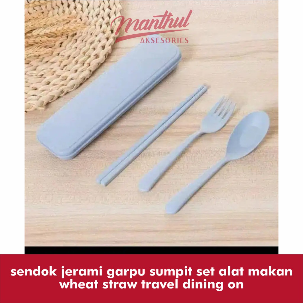 sendok jerami garpu sumpit set alat makan wheat straw travel dining on