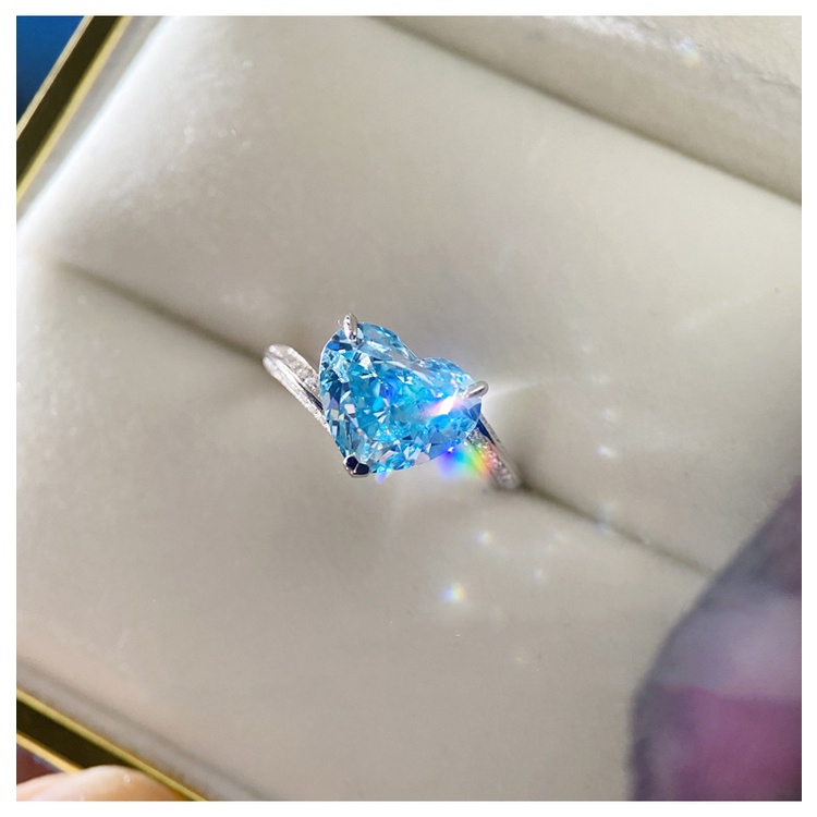 perak asli 925 cincin Wanita Kreatif sederhana cinta biru Permata Fashion Perhiasan