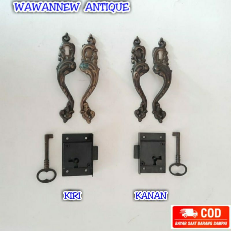 Handle / Tarikan Laci Lemari Jendela Pintu Rumah Kuningan &amp; Kunci Gerobok