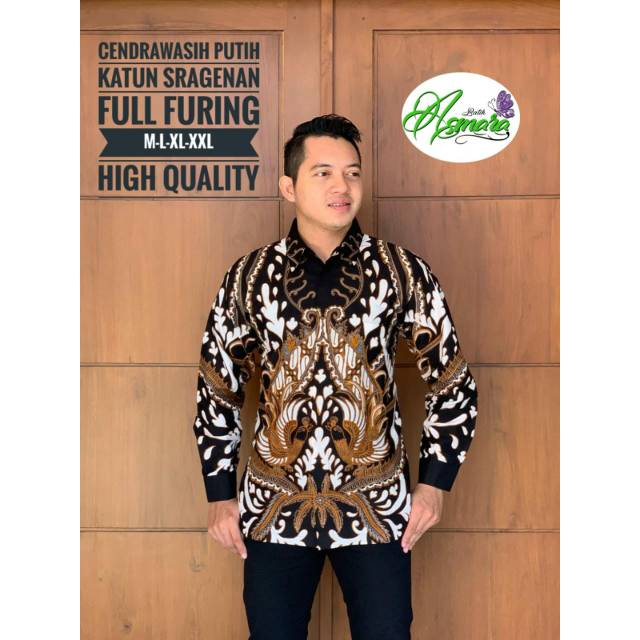 Batik Pria CENDRAWASIH PUTIH Asli Katun Halus Sragenan Full Furing Murah