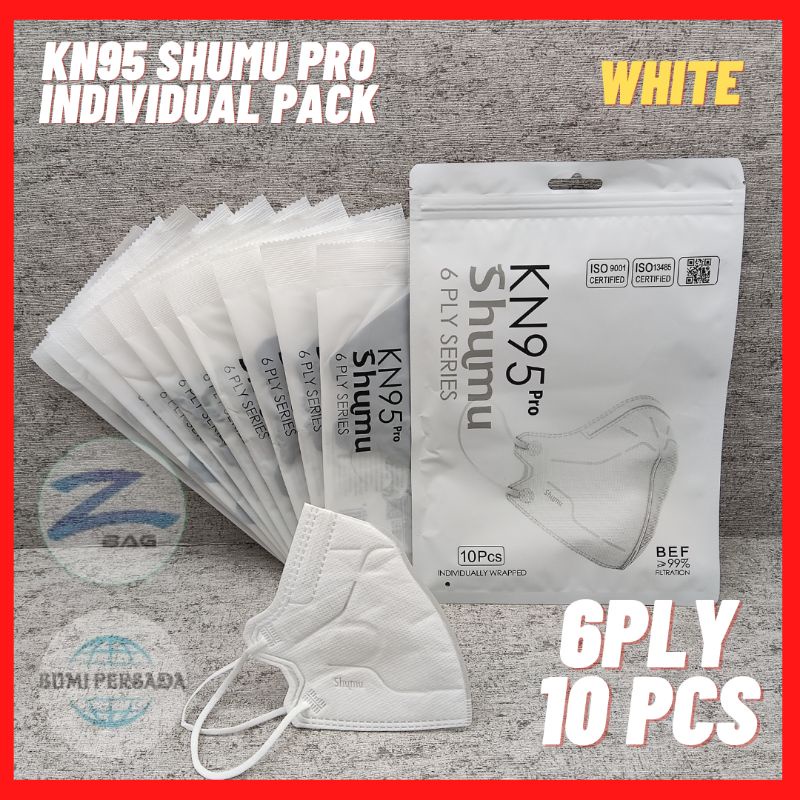 Masker Shumu &amp; Alkindo  KN95 Pro 6PLY  Kemenkes Individual Pack KN 95 Pro  6 PLY  Isi 10 PCS