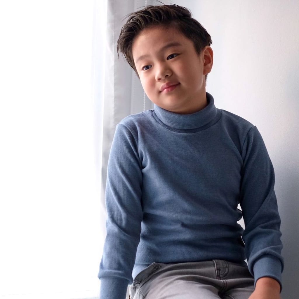 Kaos turtleneck anak laki laki dan perempuan lengan panjang Top knit rib kerah tinggi anak - anak