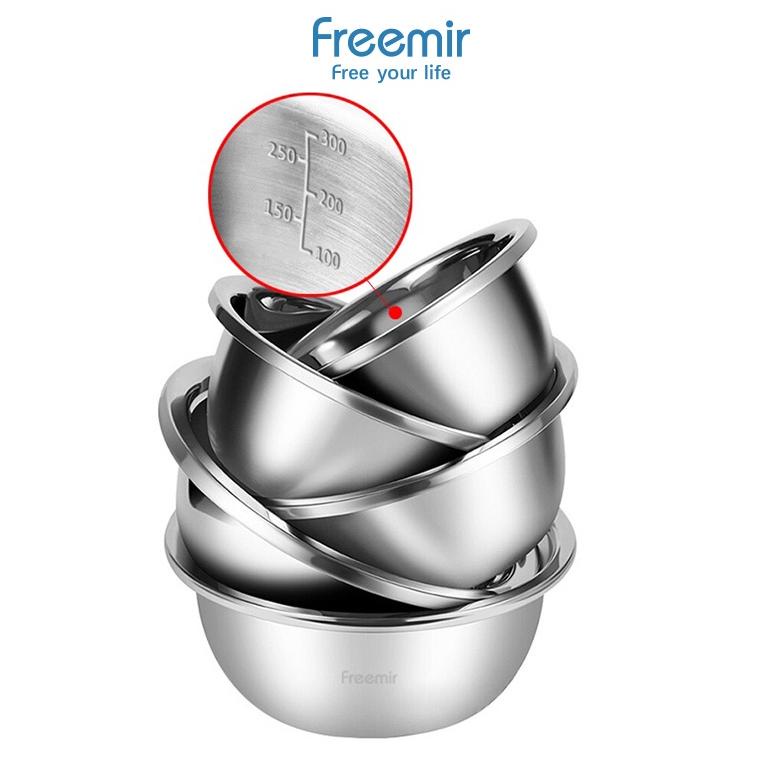 FREEMIR  5 PCS MIXING BOWL SET BASKOM STAINLESS STEEL TEBAL SKALA PENGUKURAN MANGKUK BESI STAINLESS 