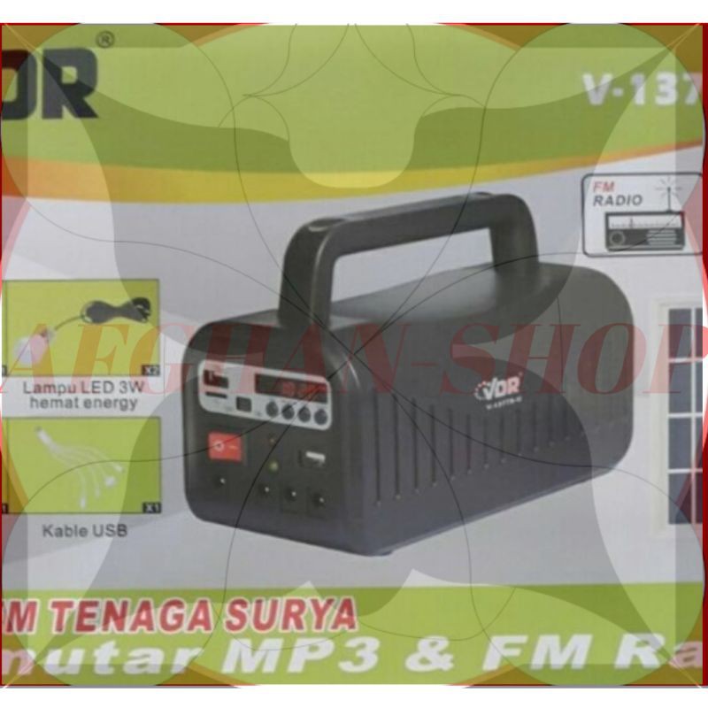 speaker solar VDR V-1377S V 13775 U panel + radio + mp3 cell lamp