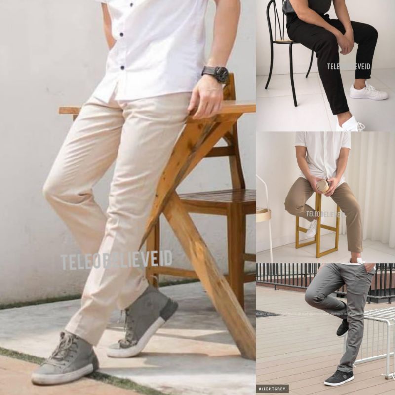 CELANA CHINO Panjang Pria  Slimfit KERJAHARIAN Santai Casual Formal Hitam Abu Cream Mocca Size 27-38