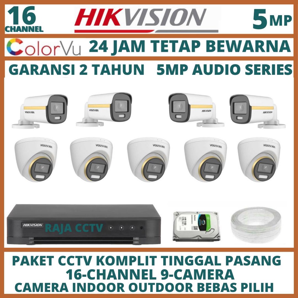 PAKET CCTV HIKVISION COLORVU AUDIO 16 CHANNEL 9 CAMERA 5MP