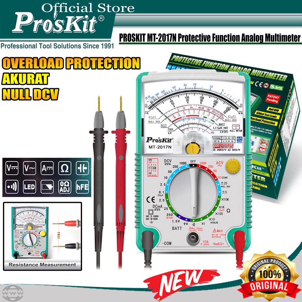 Pro'sKit - Multitester Analog   Mt-2017N Smart Protection -   Multimeter Analog Multitester Smart Dc