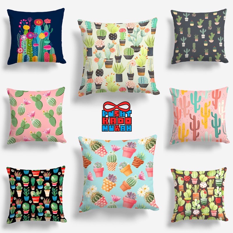 Bantal Sofa Print Motif Cactus Plant / Tanaman Kaktus 40x40 cm - Pusat Kado Murah