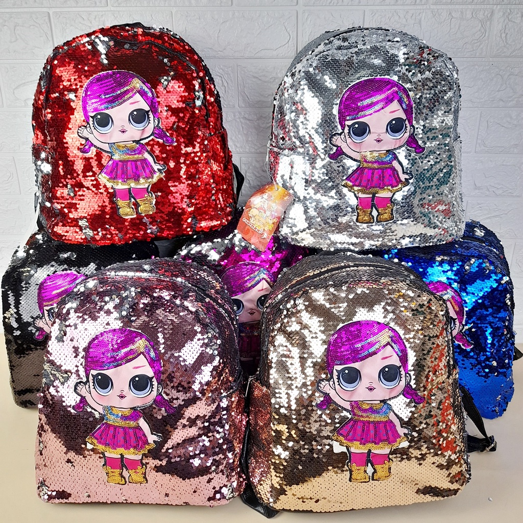 Tas Ransel Usap Anak TK SD Paud Manik Sequin Bling Bling Karakter Import TAS106