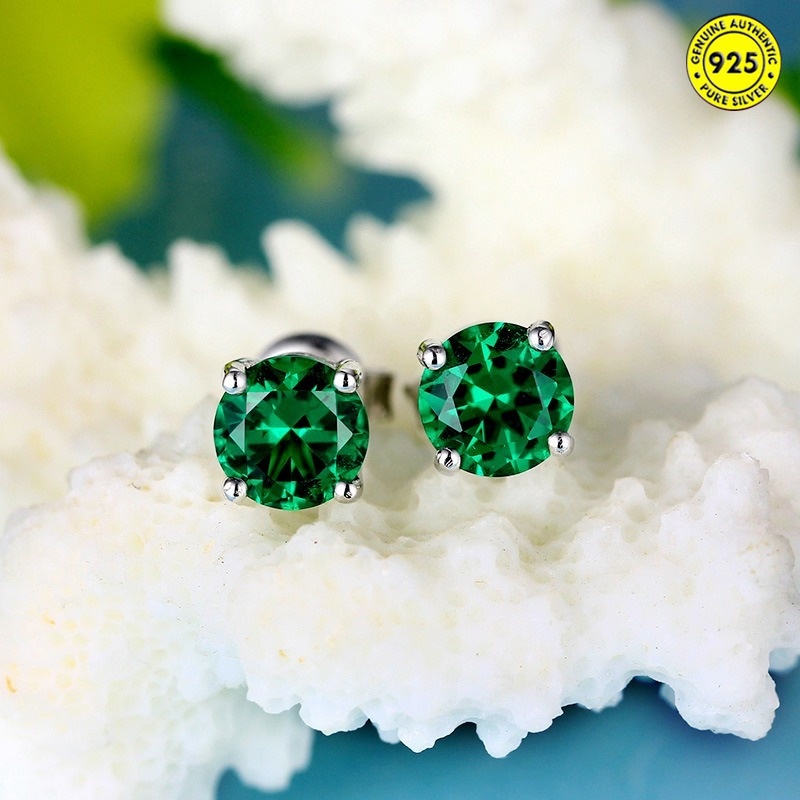 Anting Tusuk Aksen Batu Emeraldkristal Turmalin Imitasi Ala Vintage Untuk Wanita