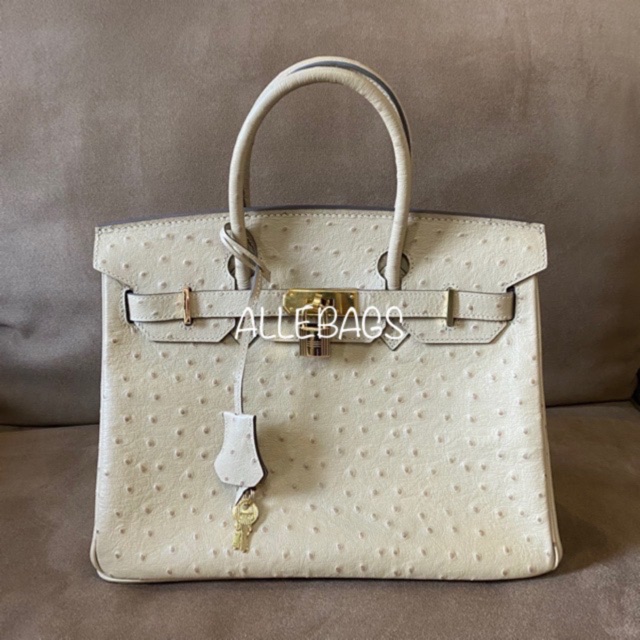 PRELOVED Ori Leather H**mes B**kin Ostrich 30 (Parchemin) GHW