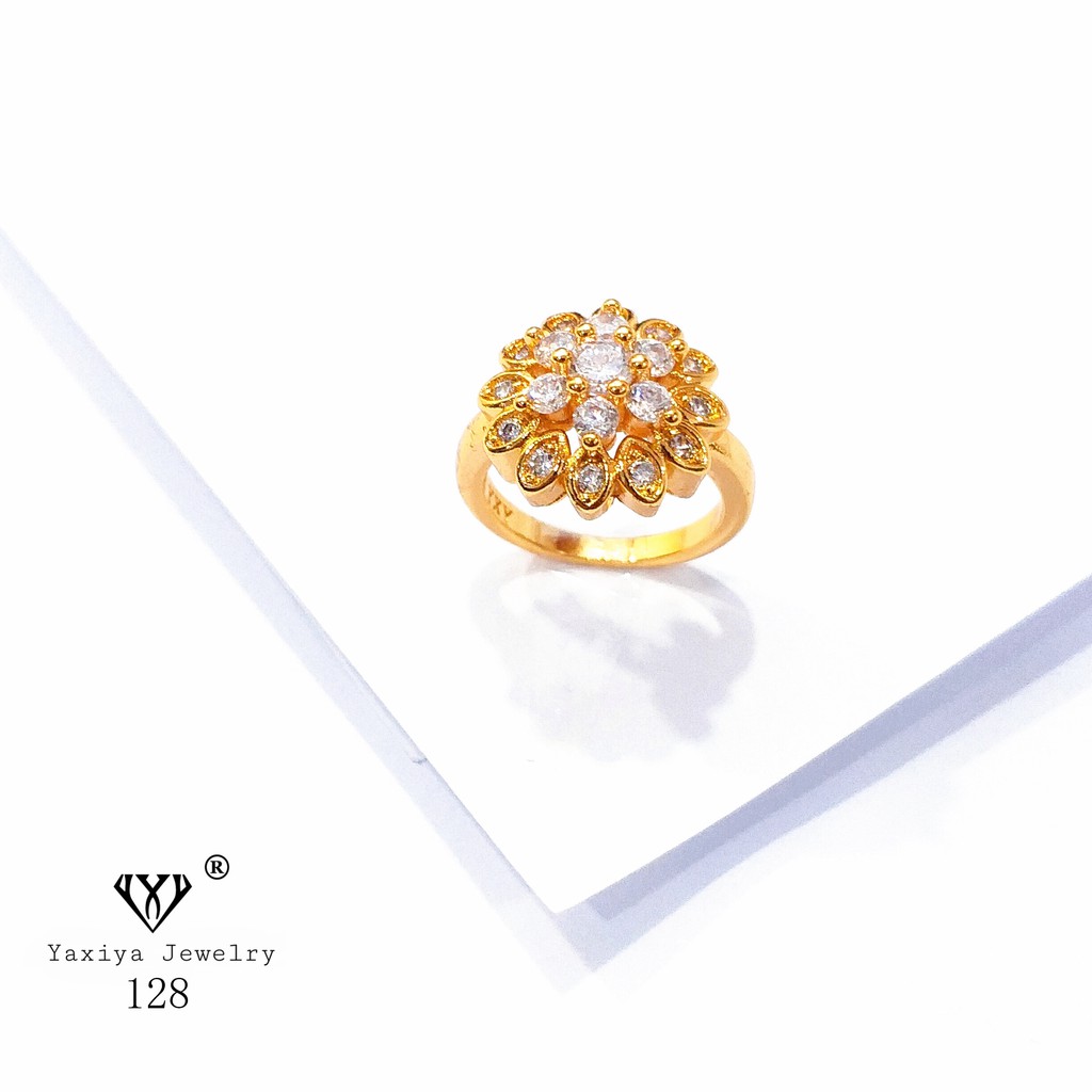 

Cincin Emas Wanita Permata Zircon Perhiasan Lapis Emas 18K Yaxiya Jewelry 128