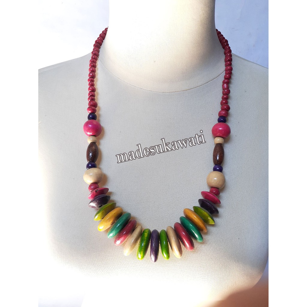 Kalung bola kayu warna necklaces lingkar 60cm