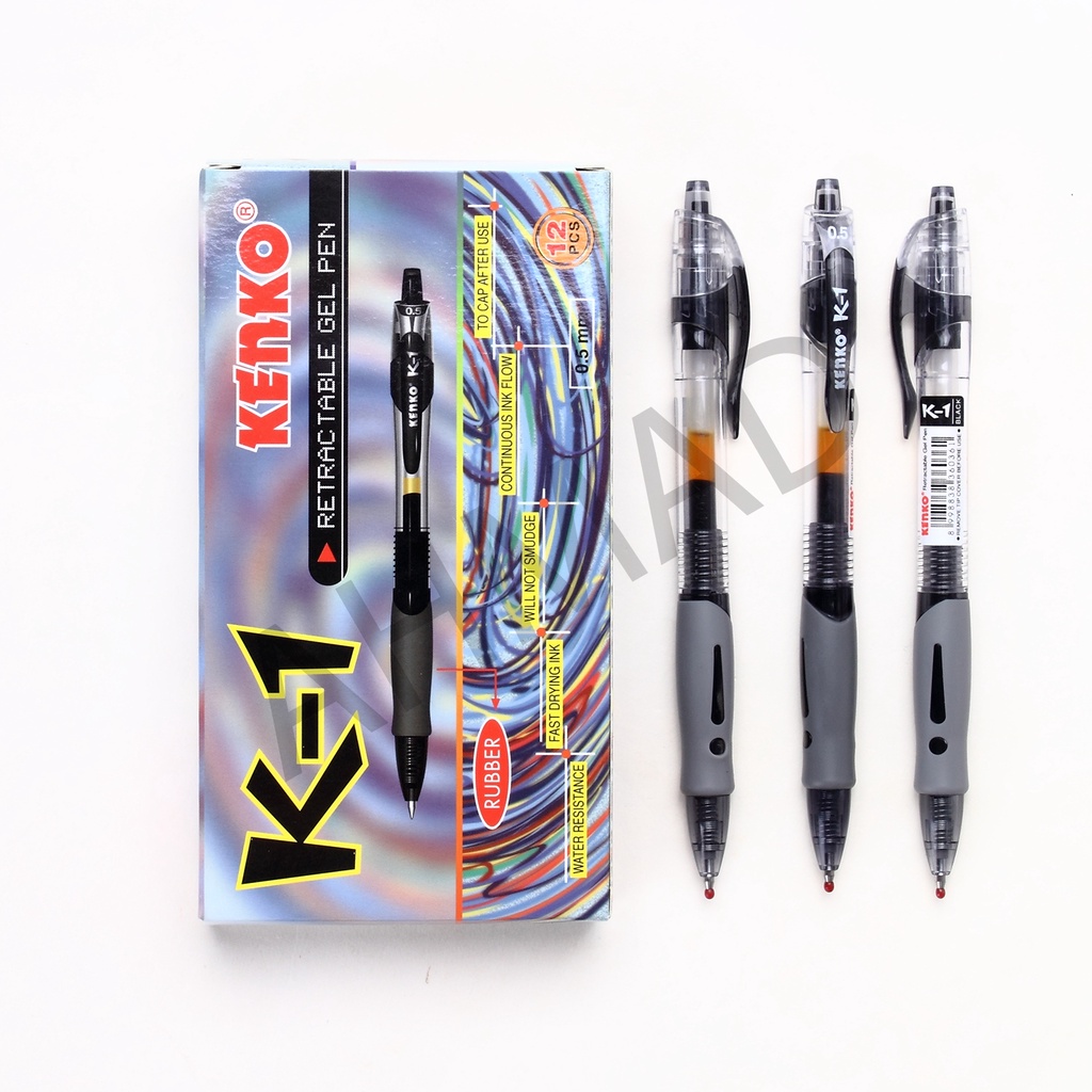 

[ LUSIN ] Kenko K-1 Hitam & Biru Pulpen Bolpen Ball Point Gel Pen 0.5