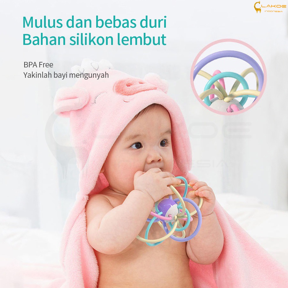 LAKOE Mainan bayi Manhattan bola /Rattle teether bayi karet lembut