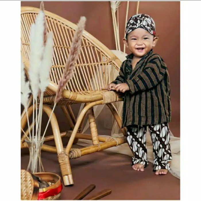 kebaya wanita Stelan surjan lurik anak | baju lurik+celana batik+blangkon jogja anak - 0