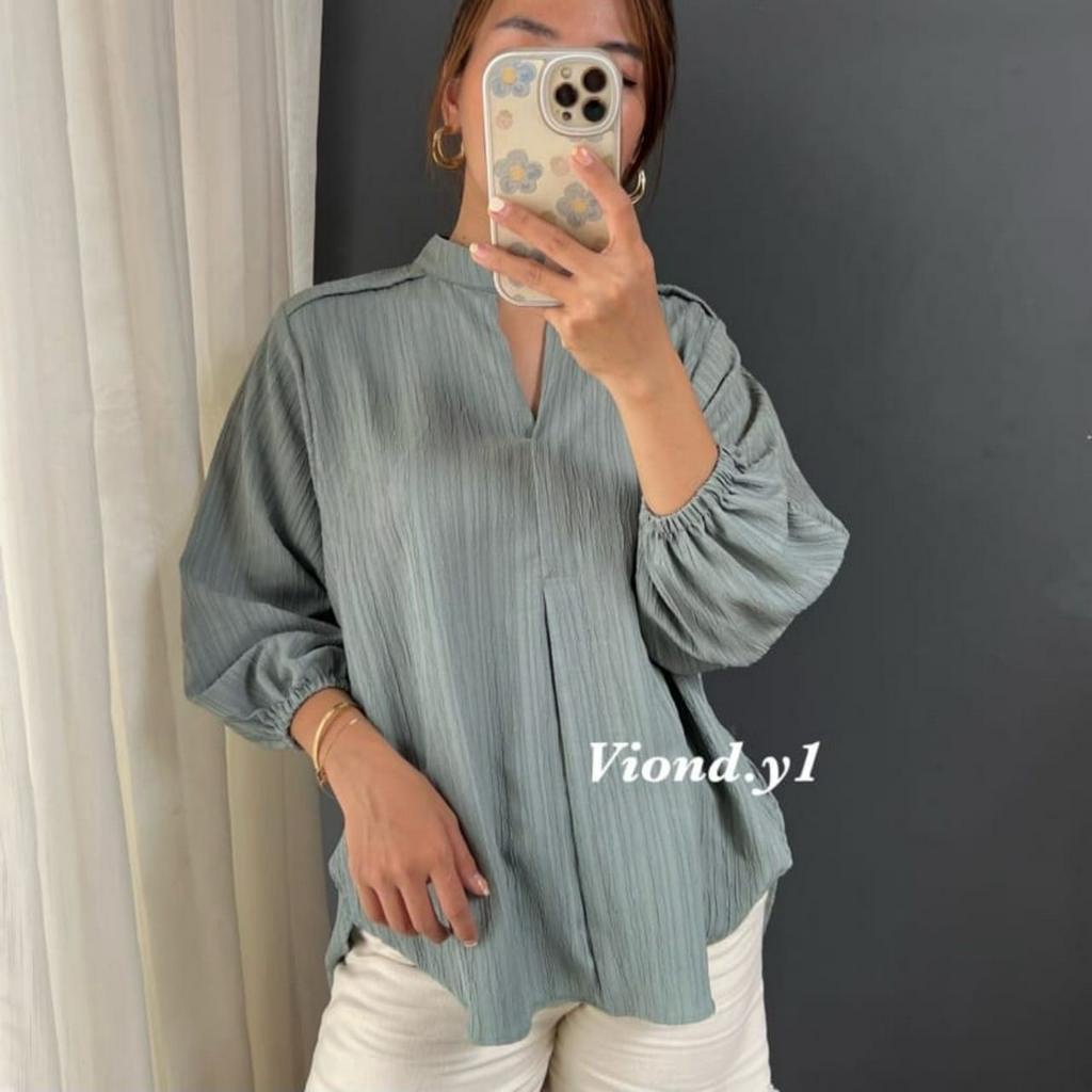 TERBARU BAJU KEMEJA LIVIA BLOUSE WANITA POLOS BAHAN LADY CRUSH  JUMBO SIZE