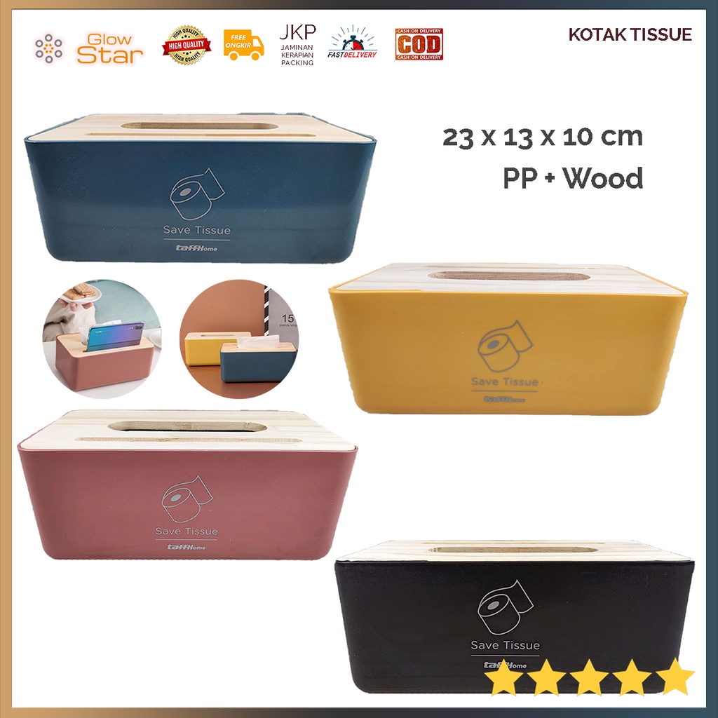 Kotak Tisu Panjang Tissue Tebal Kayu Solid Wooden Tissue Box Biru Kuning Hitam Merah Modern Dengan holder Handphone Smartphone