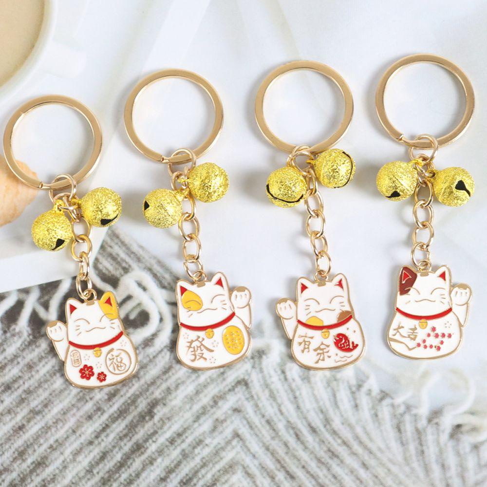 Agustinina Gantungan Kunci Lucky Cat Trendy Elegan Charm Kartun Kunci Pintu Untuk Wanita Pria Liontin Kunci Mobil