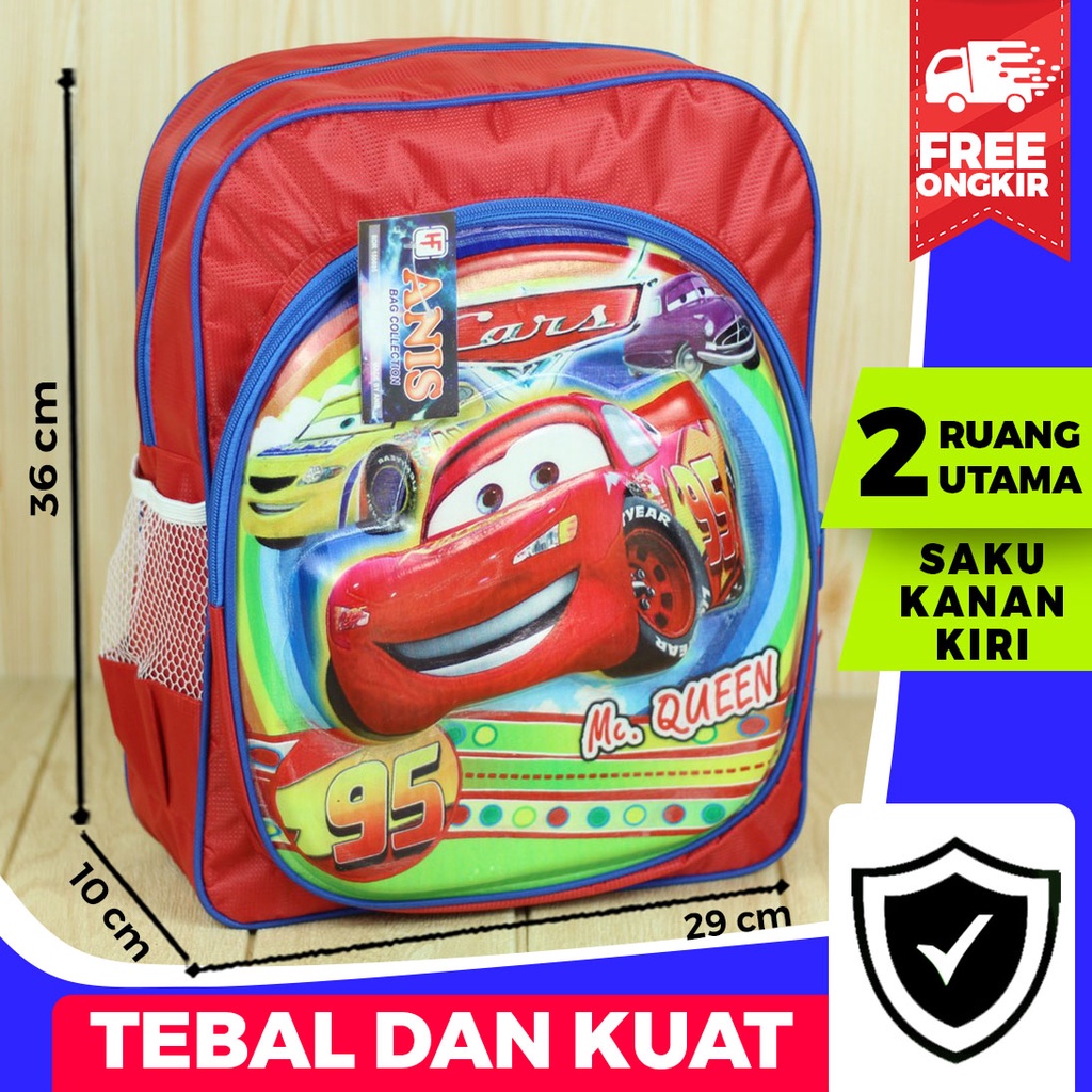 Tas Gendong Anak Fashion Kids Cowok Ransel Motif Cars Emboss Merah Tas Sekolah TK SD Fashionable