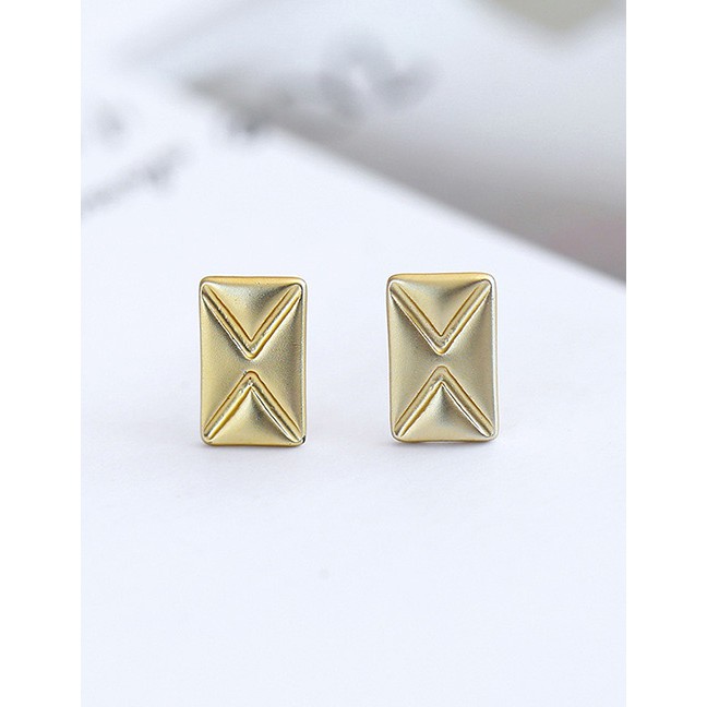 LRC Anting Tusuk Fashion Gold Color Square Shape Decorated Earrings