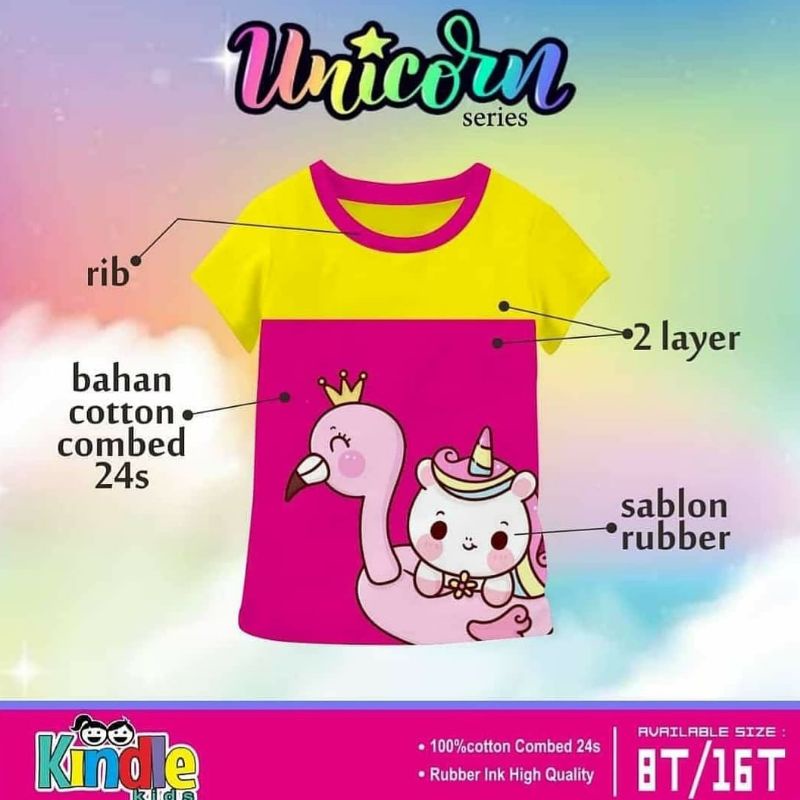 Kaos Anak Cewe Junior 7-14 Tahun Motif UNICORN kaos KINDLEKIDS KINDLEKIDZ