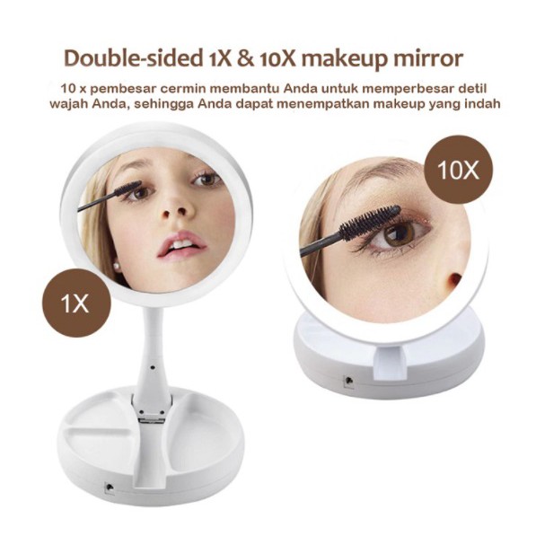 Mirror Double Sided LED Foldable Kaca Cermin Rias Make Up Lipat lampu-1