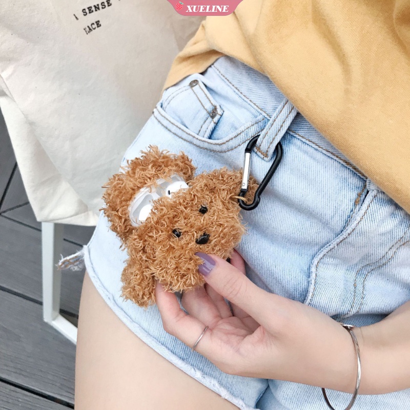 Casing Pelindung Apple AirPods 1 2 Bahan Plush Gambar Kartun Teddy Bear Lucu