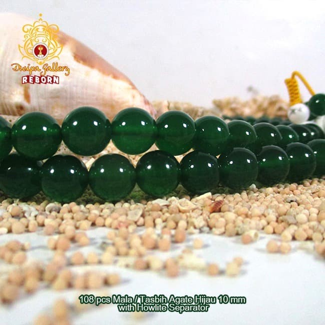 108 pcs Mala / Tasbih Agate Hijau 10 mm with Howlite Separator