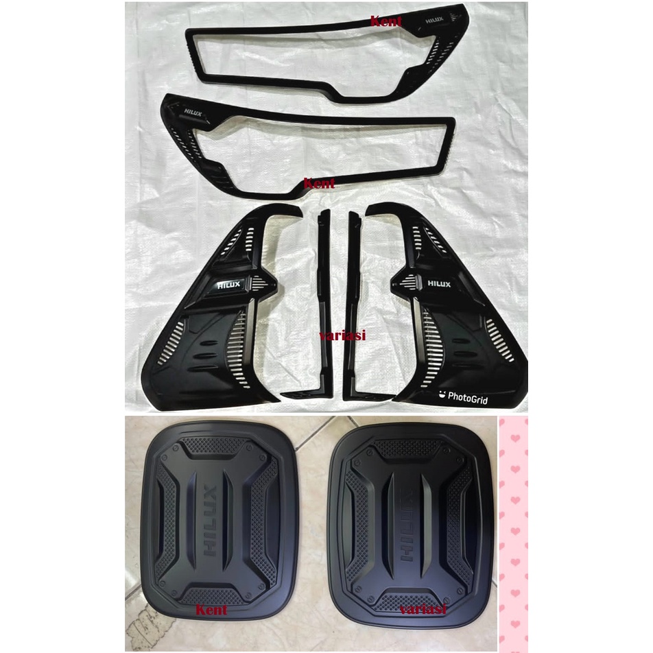 Paket Garnish Depan Belakang+Tank Cover All New Hilux 2022 Type V Hitam Doff