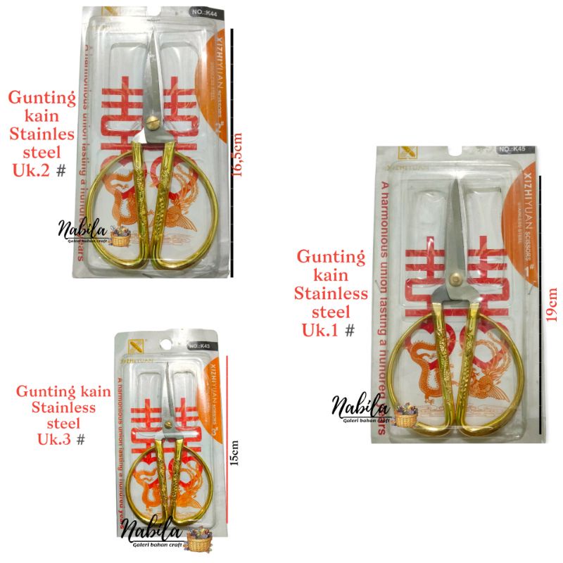 

(Satuan) Gunting kain bahan stainless steel gagang keemasan