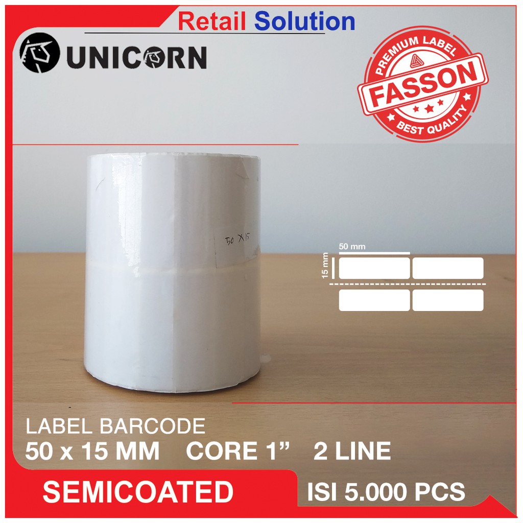 Stiker Label Barcode Semicoat 50x15mm / 50x15 mm / 50 x 15 mm 2 Kolom