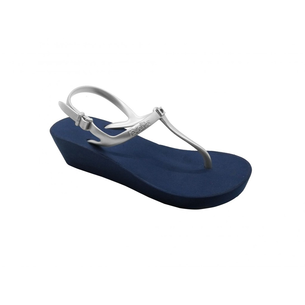 Popits Sling Back Wedge 5cm Navy Silver Sandal Popits Original