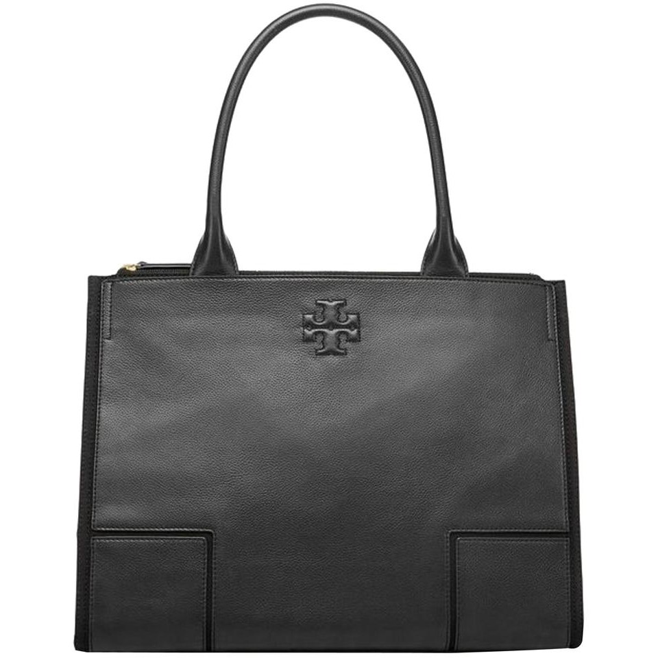 Tas wanita kulit Tory Burch Ella Canvas Leather Tote 40076 Black