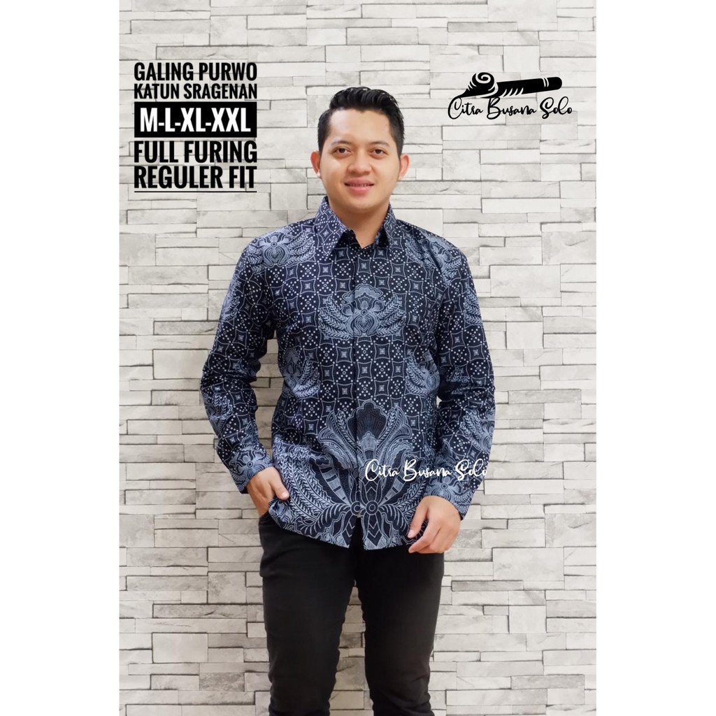 GALING PURWO Kemeja Batik Pria Full Furing Bahan Katun Sragenan