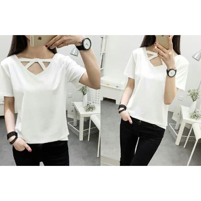 Sale Top V Neck Twist Putih Atasan Wanita Blouse 0141 Rgi Terbaru
