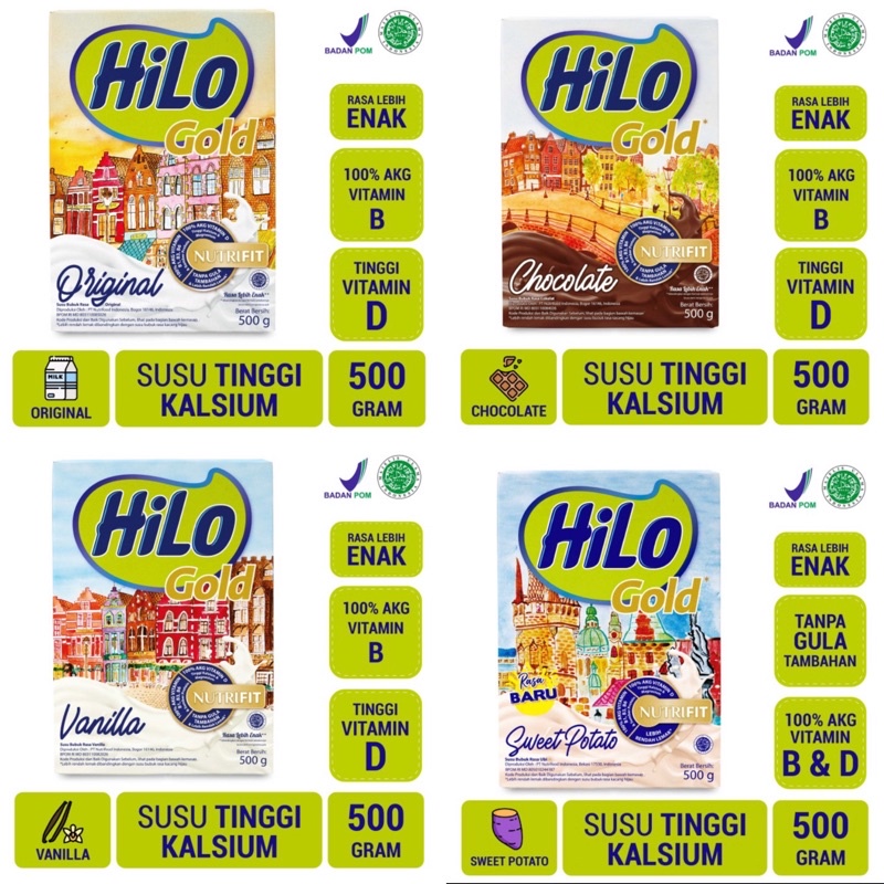 [CASHBACK 5%] Hilo Gold Chocolate / Vanilla / Biscuit Cereal / Original 500gr - Susu Tinggi Kalsium