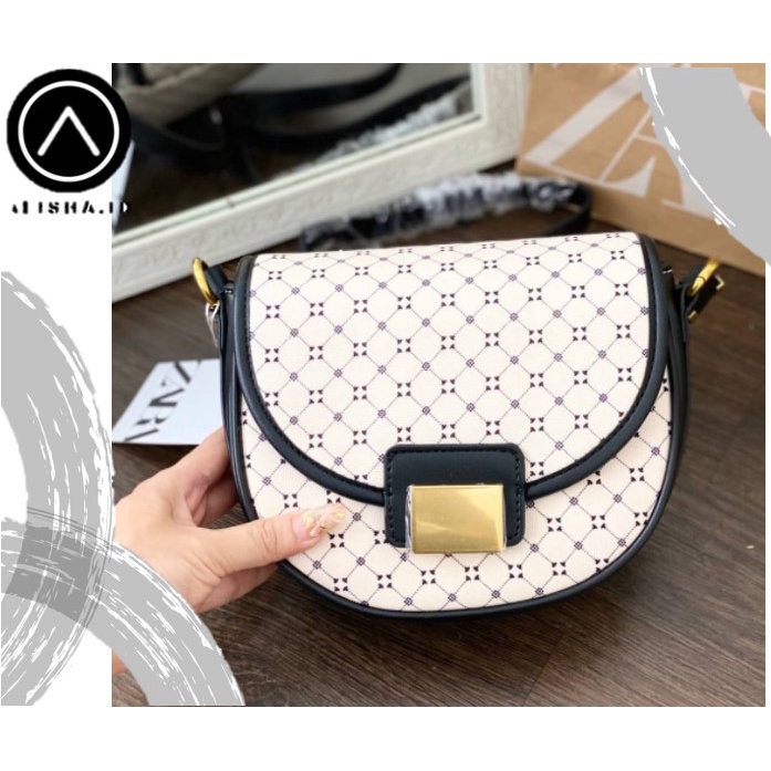 Tas Wanita Selempang ZARA embossed long whiteband Tas Wanita Black White Shoulder Bag