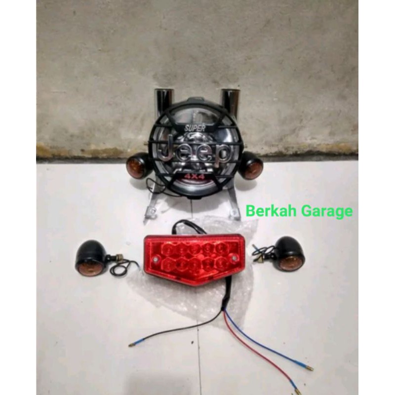 Sepaket Lampu Depan Rx-King Dudukan Plus Lampu Stop Plus Sen Bulat Hitam 4 Pic