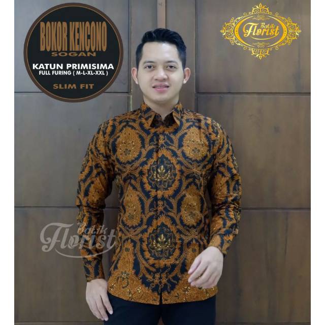 Batik Solo BOKOR KENCONO SOGAN Kemeja Pria Slimfit Katun Halus Sragenan Full Furing