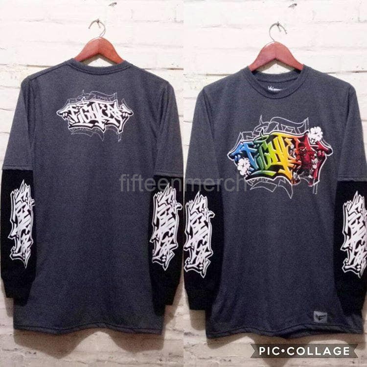 Kaos Baju Distro Lengan Panjang Sambung Grafitti Art Tulisan Gravitti