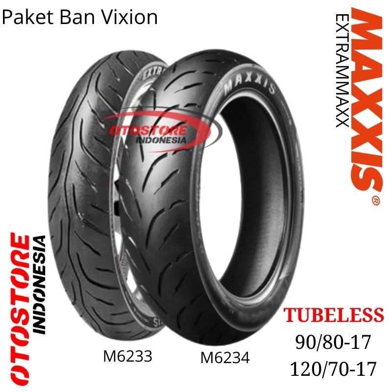 Paket Sepasang Ban Motor Vixion Satu Set Ban Maxxis Extramaxx 90/80 120/70 Ring 17 Tubeless Ban Depan Belakang Vixion