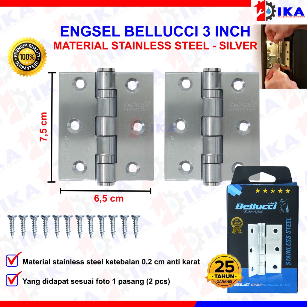 Engsel 3 inc Stainless tebal/ Engsel 3 Inch Stainless Tebal BELLUCCI BLC / ENGSEL STANLIS  engsel jendela engsel pintu,kunci pintu/jendela Engsel jendela tebal 3&quot; Tebal kuat anti karat kupu2 BELUCI ORIGINAL ASLI GARANSI