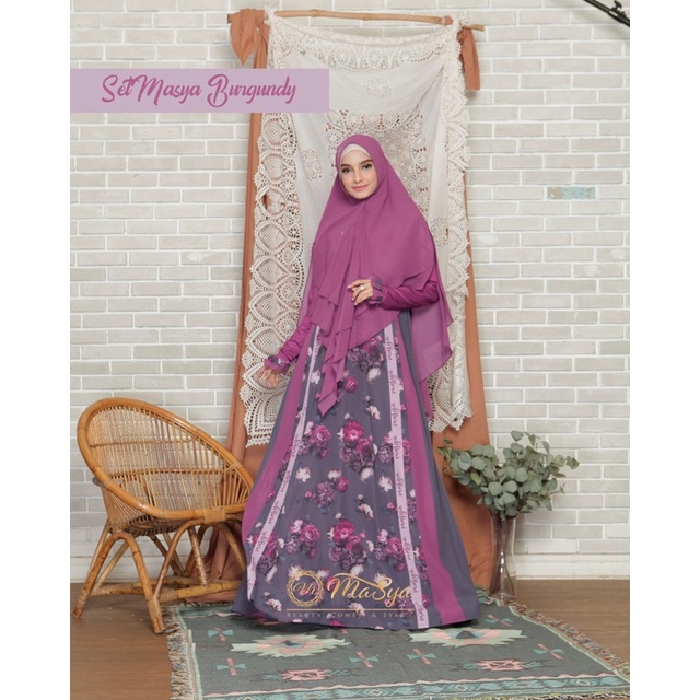 GAMIS SET KHIMAR MASYA SYARI SIGNATURE BY MADENIA SYARI /GAMIS MUSLIMAH WARNA BURGUNDY
