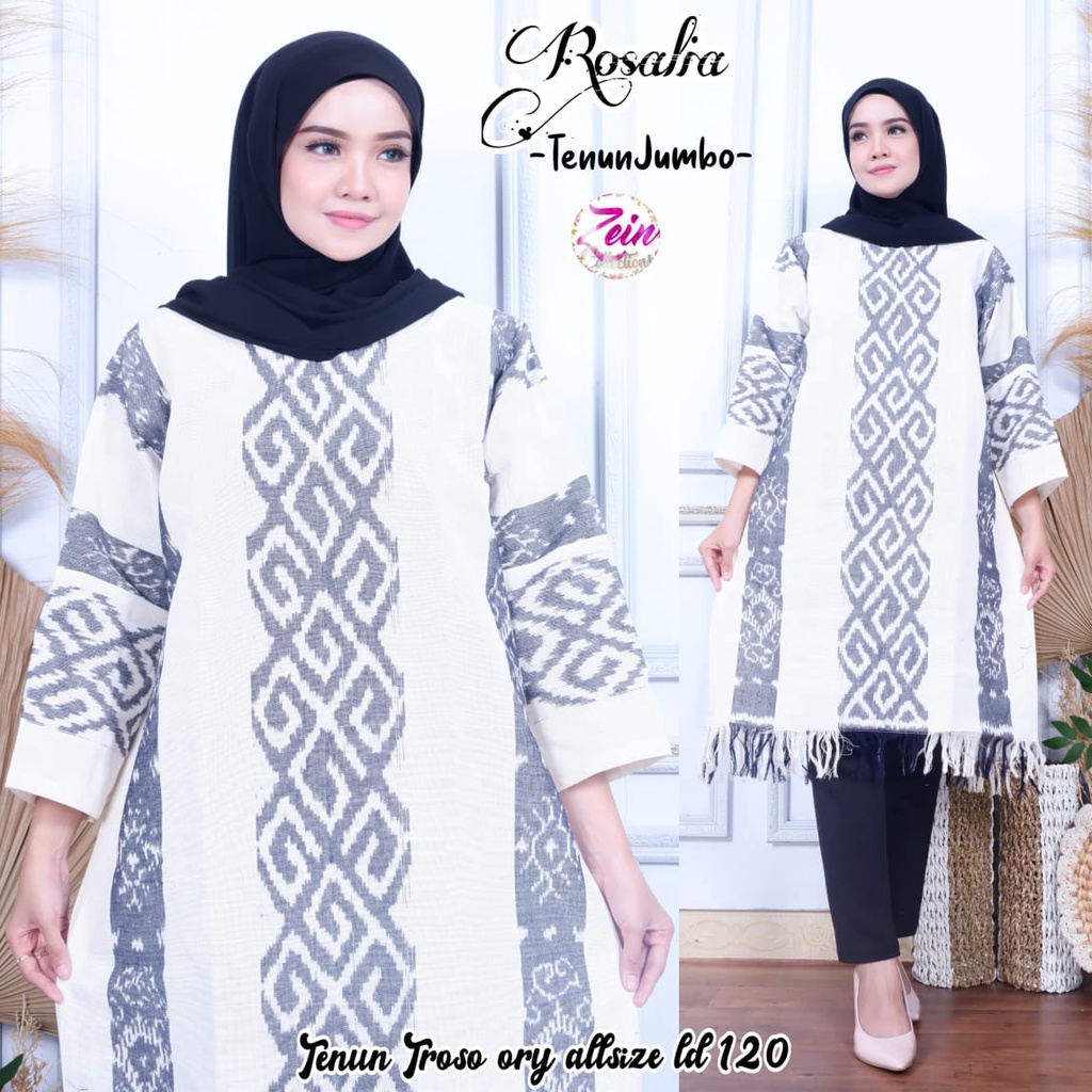 Dress Tunik Batik Tenun by Butik Batik Solo Bahan Tenun ORI kode ROSALIA TUNIK JUMBO