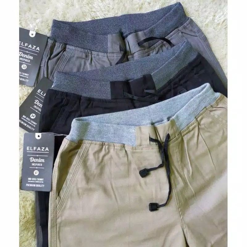 ( BIG SIZE ) CELANA CHINOS COWOK PANJANG KARET PINGGANG RIP KOLOR JUMBO JAMIN MANTAP