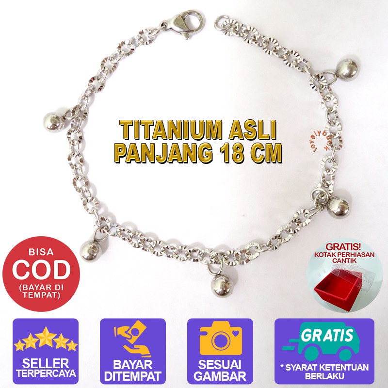 Lovelybutik Gelang Tangan Wanita Titanium Anti Luntur Model Nori donat Bol4 Uk 18 cm BONUS KOTAK PERHIASAN