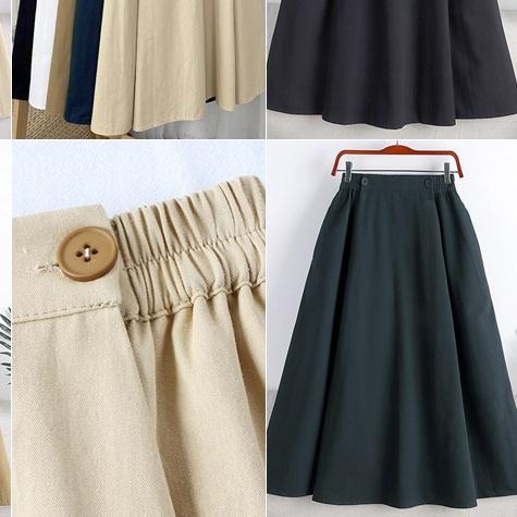 ROK PANJANG FASHION MUSLIM -NATHAS SKIRT LINEN KARET KANCING OUTFIT KULIAH -BAWAHAN WANITA ROK'